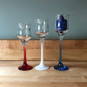 Set of 3 red white and blue votive holders